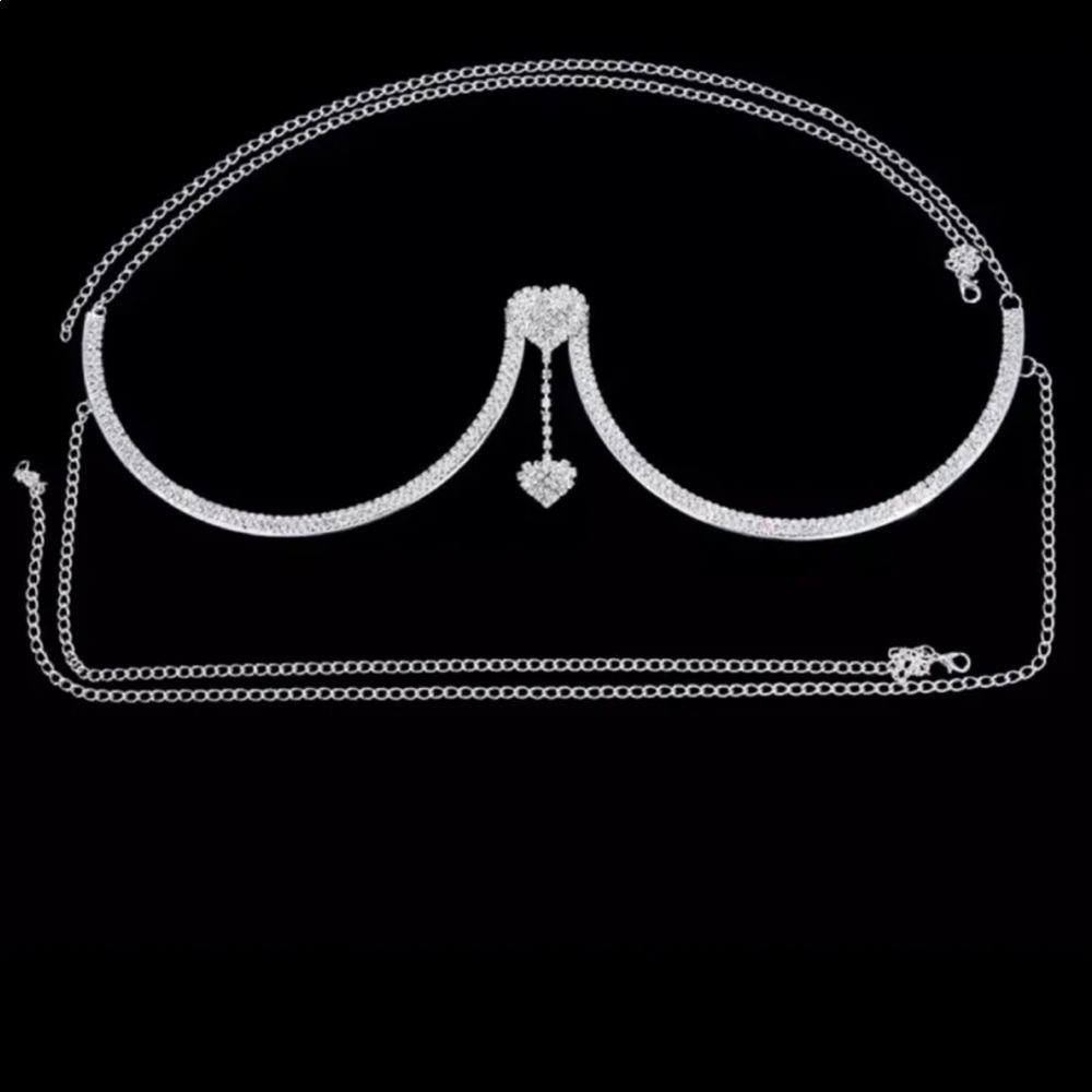 Heart Shape Crystal Body Jewelry Breast with Chains - Brand New - Picture 3 of 5